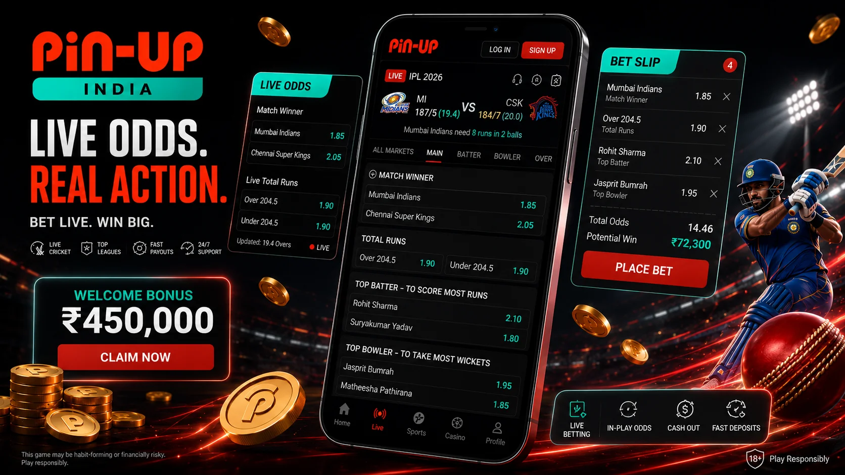 Pin-Up India bet live odds betslip