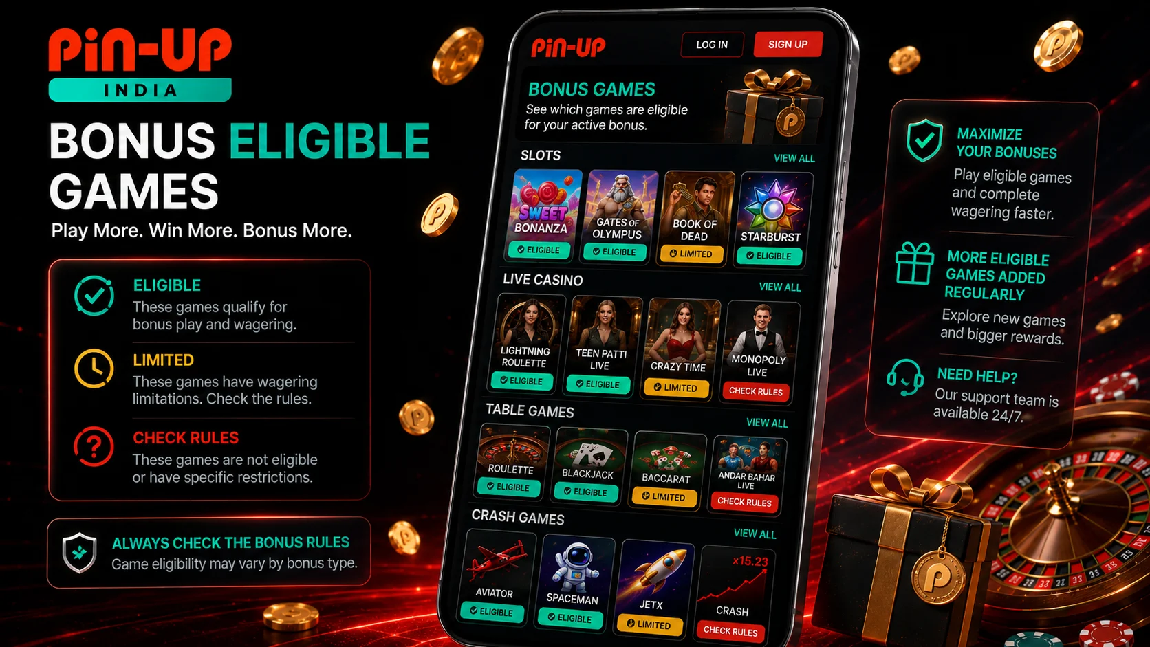 Pin-Up India bonus eligible games