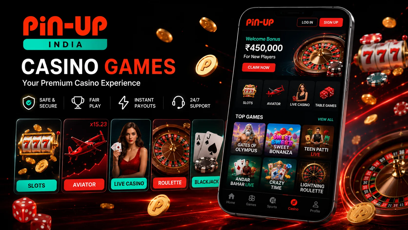 Pin-Up India casino hero lobby
